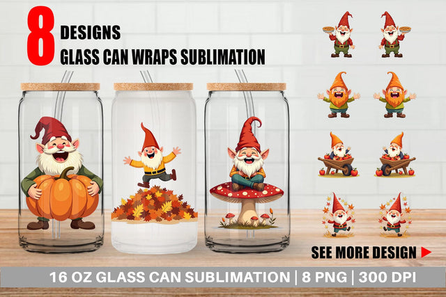 Glass Can Groovy Fall Gnomes Sublimation artnoy 