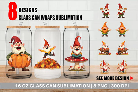 Glass Can Groovy Fall Gnomes Sublimation artnoy 