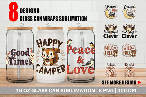 Glass Can Groovy Friends Vintage Kawaii Animal Quote Sublimation artnoy 