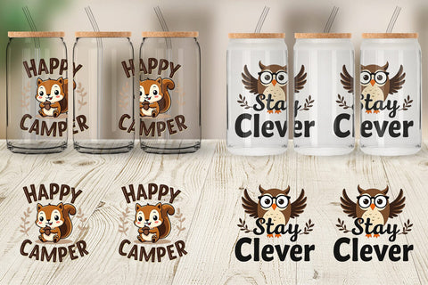 Glass Can Groovy Friends Vintage Kawaii Animal Quote Sublimation artnoy 