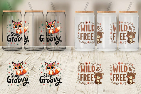 Glass Can Groovy Friends Vintage Kawaii Animal Quote Sublimation artnoy 