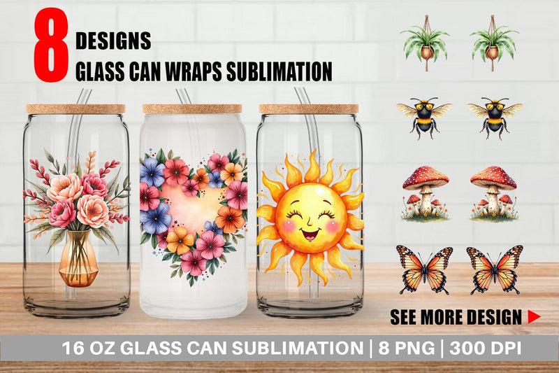 Glass Can Groovy Garden Mama Sublimation artnoy 
