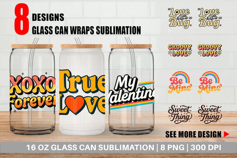 Glass Can Groovy Love Retro Valentine Quotes Sublimation artnoy 