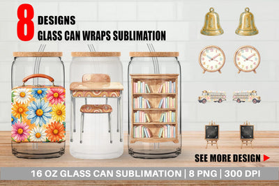 Glass Can Groovy Retro School Day Watercolor Sublimation artnoy 