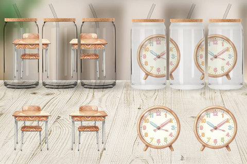 Glass Can Groovy Retro School Day Watercolor Sublimation artnoy 
