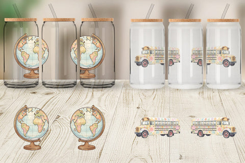 Glass Can Groovy Retro School Day Watercolor Sublimation artnoy 