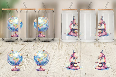 Glass Can Groovy School Icons Sublimation artnoy 