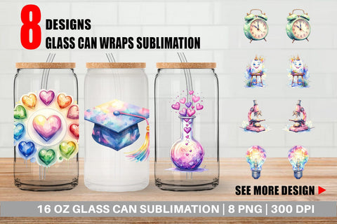 Glass Can Groovy School Icons Sublimation artnoy 