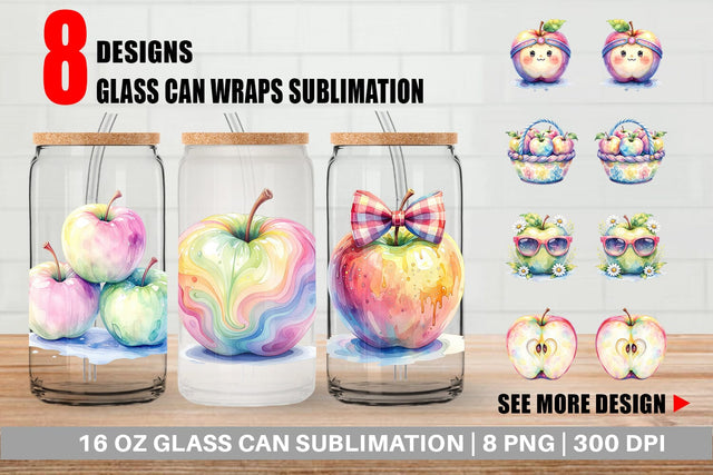 Glass Can Groovy Teacher Apple Sublimation artnoy 