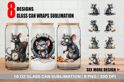 Glass Can Grumpy Alley Rats Sublimation artnoy 