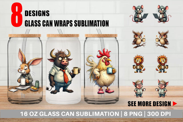 Glass Can Grumpy Animal Morning Sublimation artnoy 