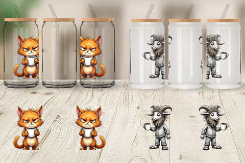 Glass Can Grumpy Animal Mornings Sublimation artnoy 