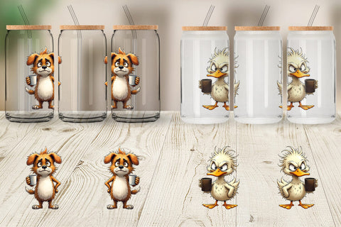 Glass Can Grumpy Animal Mornings Sublimation artnoy 
