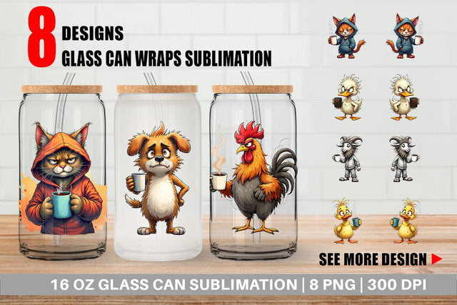 Glass Can Grumpy Animal Mornings Sublimation artnoy 