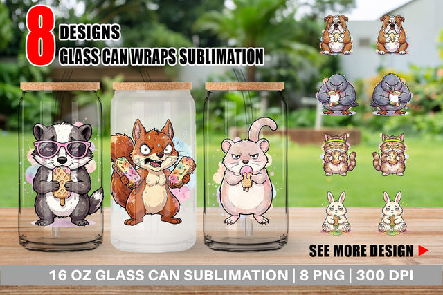 Glass Can Grumpy Anti Diet Animal Watercolor Sublimation artnoy 
