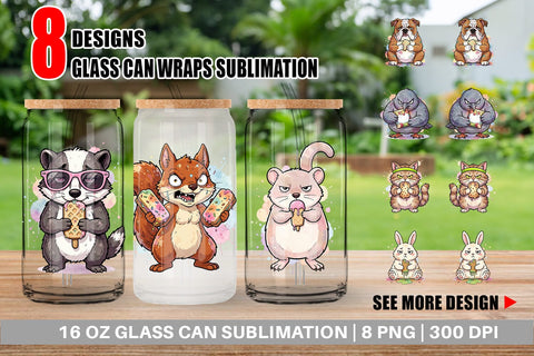Glass Can Grumpy Anti Diet Animal Watercolor Sublimation artnoy 
