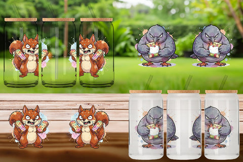 Glass Can Grumpy Anti Diet Animal Watercolor Sublimation artnoy 