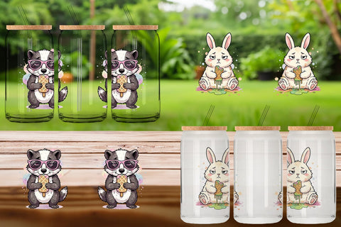 Glass Can Grumpy Anti Diet Animal Watercolor Sublimation artnoy 