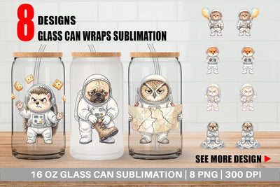 Glass Can Grumpy Astronaut Pets Sublimation artnoy 