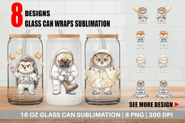 Glass Can Grumpy Astronaut Pets Sublimation artnoy 