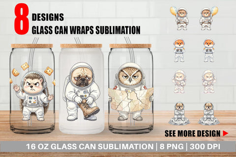 Glass Can Grumpy Astronaut Pets Sublimation artnoy 