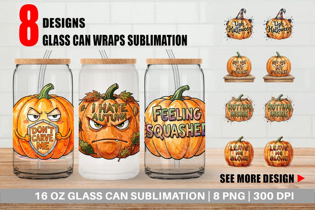 Glass Can Grumpy Autumn Pumpkin Quote Sublimation artnoy 