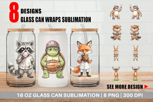 Glass Can Grumpy Baseball Outfielder Watercolor Sublimation artnoy 