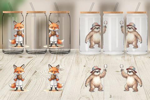 Glass Can Grumpy Baseball Outfielder Watercolor Sublimation artnoy 