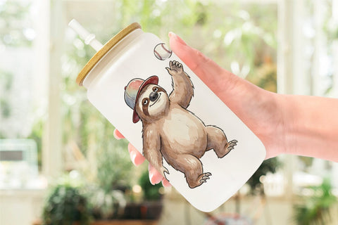Glass Can Grumpy Baseball Outfielder Watercolor Sublimation artnoy 
