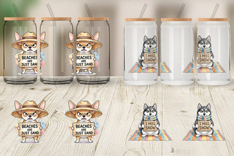Glass Can Grumpy Beach Dog Sarcastic Watercolor Sublimation artnoy 