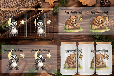 Glass Can Grumpy Bear Badger Hygge Watercolor Sublimation artnoy 