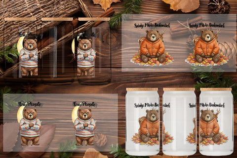Glass Can Grumpy Bear Badger Hygge Watercolor Sublimation artnoy 