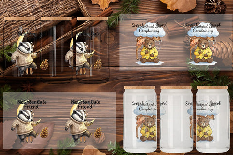 Glass Can Grumpy Bear Badger Hygge Watercolor Sublimation artnoy 