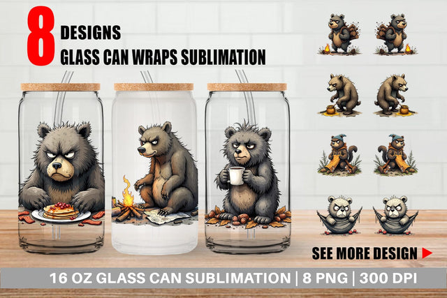 Glass Can Grumpy Bear Camp Sublimation artnoy 