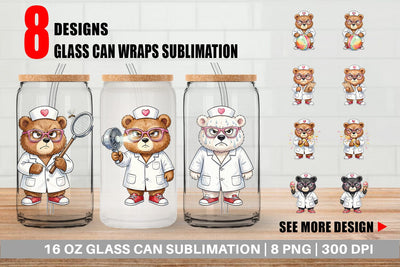 Glass Can Grumpy Bear Nurse Attitude Sublimation artnoy 