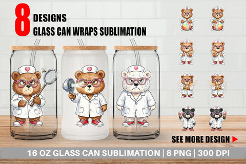 Glass Can Grumpy Bear Nurse Attitude Sublimation artnoy 