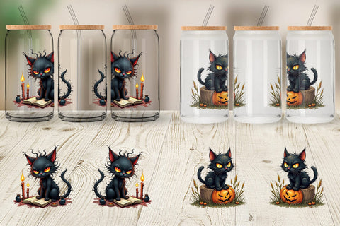 Glass Can Grumpy Black Cat Sublimation artnoy 