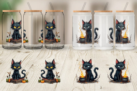 Glass Can Grumpy Black Cat Sublimation artnoy 