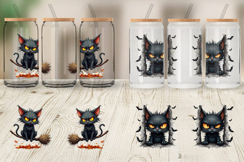 Glass Can Grumpy Black Cat Sublimation artnoy 