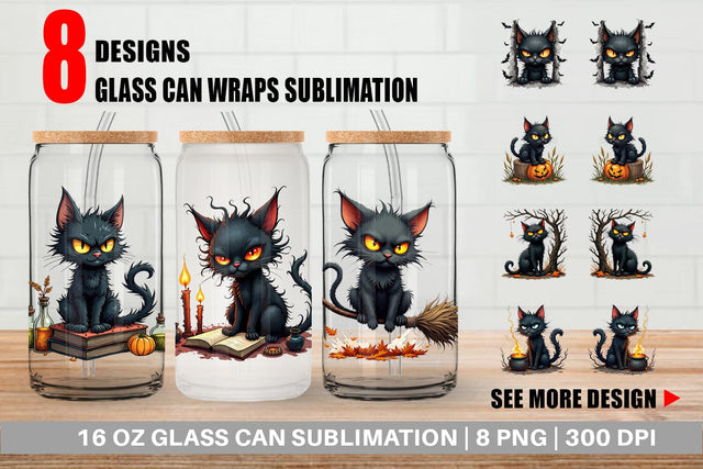 Glass Can Grumpy Black Cat Sublimation artnoy 