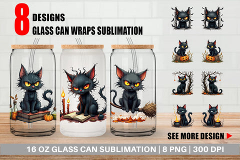 Glass Can Grumpy Black Cat Sublimation artnoy 