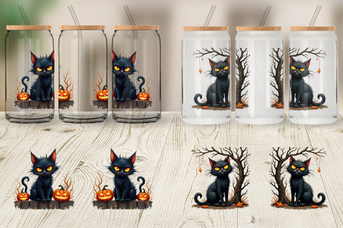 Glass Can Grumpy Black Cat Sublimation artnoy 