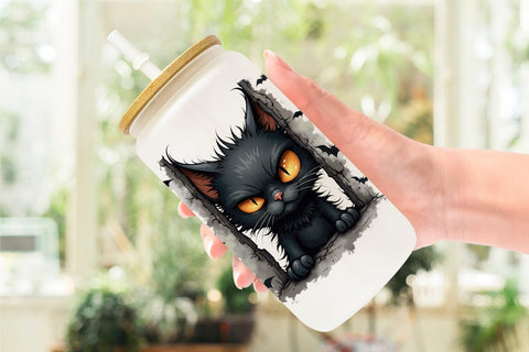 Glass Can Grumpy Black Cat Sublimation artnoy 