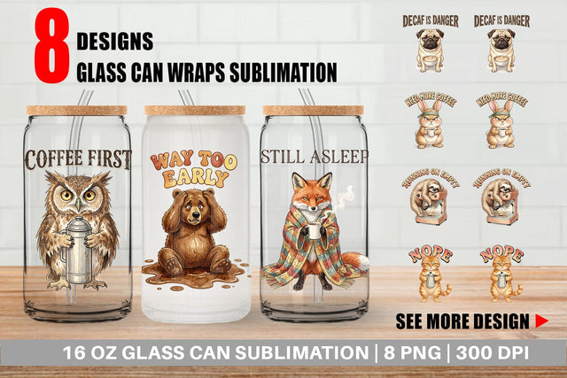 Glass Can Grumpy Caffeine Crash Vintage Watercolor Sublimation artnoy 