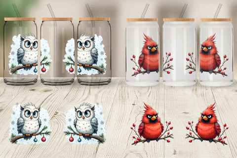 Glass Can Grumpy Christmas Critters Sublimation artnoy 