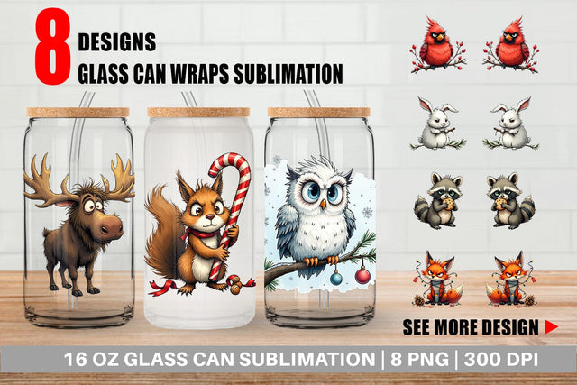 Glass Can Grumpy Christmas Critters Sublimation artnoy 