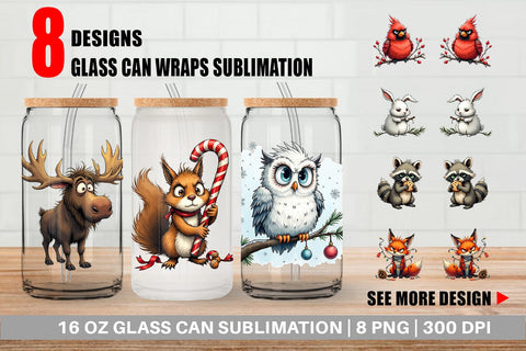 Glass Can Grumpy Christmas Critters Sublimation artnoy 