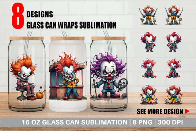 Glass Can Grumpy Clown Sublimation artnoy 