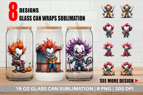 Glass Can Grumpy Clown Sublimation artnoy 