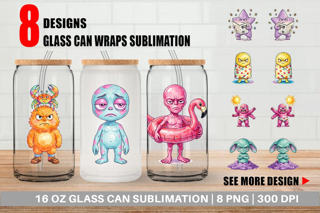 Glass Can Grumpy Cosmic Vacation Sublimation artnoy 
